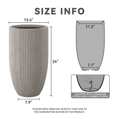 Kante 24 Inch Tall Round Concrete Planter, Large Indoor Outdoor Plant Pots with Drainage Hole and Rubber Plug, Modern Decorative Garden Pots for Home Patio Porch, Textured Weathered Concrete