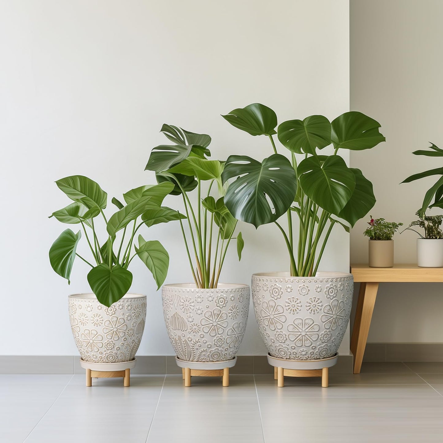 MPotTo Ceramic Planter 8 Inch Plant Pot with Drainage Hole and Saucer Ceramic Pots for Indoor Plants Outdoor Large Flower Pot for Home Decor White