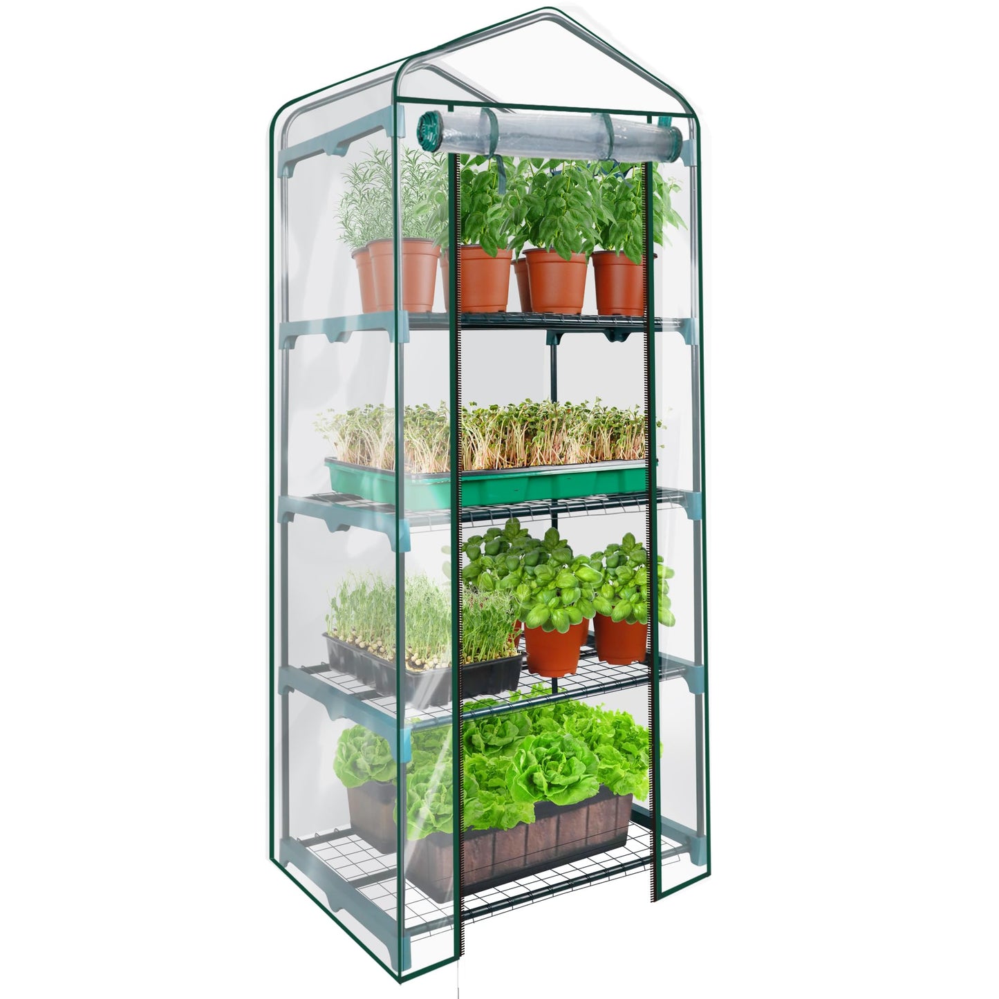 KOL 4-Tier Mini Greenhouse - PVC Clear Cover & Steel Frame - Portable Small Green House for Indoor & Outdoor Use - Grow Plants, Seedlings, Herbs