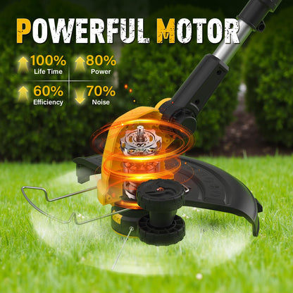 ZEGJAW 12 Inch 20V Cordless String Trimmer and Edger, 2-in-1 Weed Wacker Lawn Edger with 2x2.0Ah Battery and Charger, Battery Powered Grass Cutter with Auto Line Feed and 8pcs Line for Yard, Garden