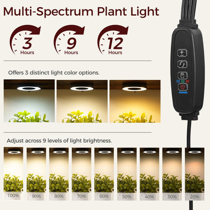 MAHANCRIS Plant Stand with Grow Light, 5 Tier Plant Shelf with Timer for Indoor Plants, Ladder Shape Flower Rack with Raised Back Edges, for Living Room, Balcony, Rustic Brown and Black PSHR05E01