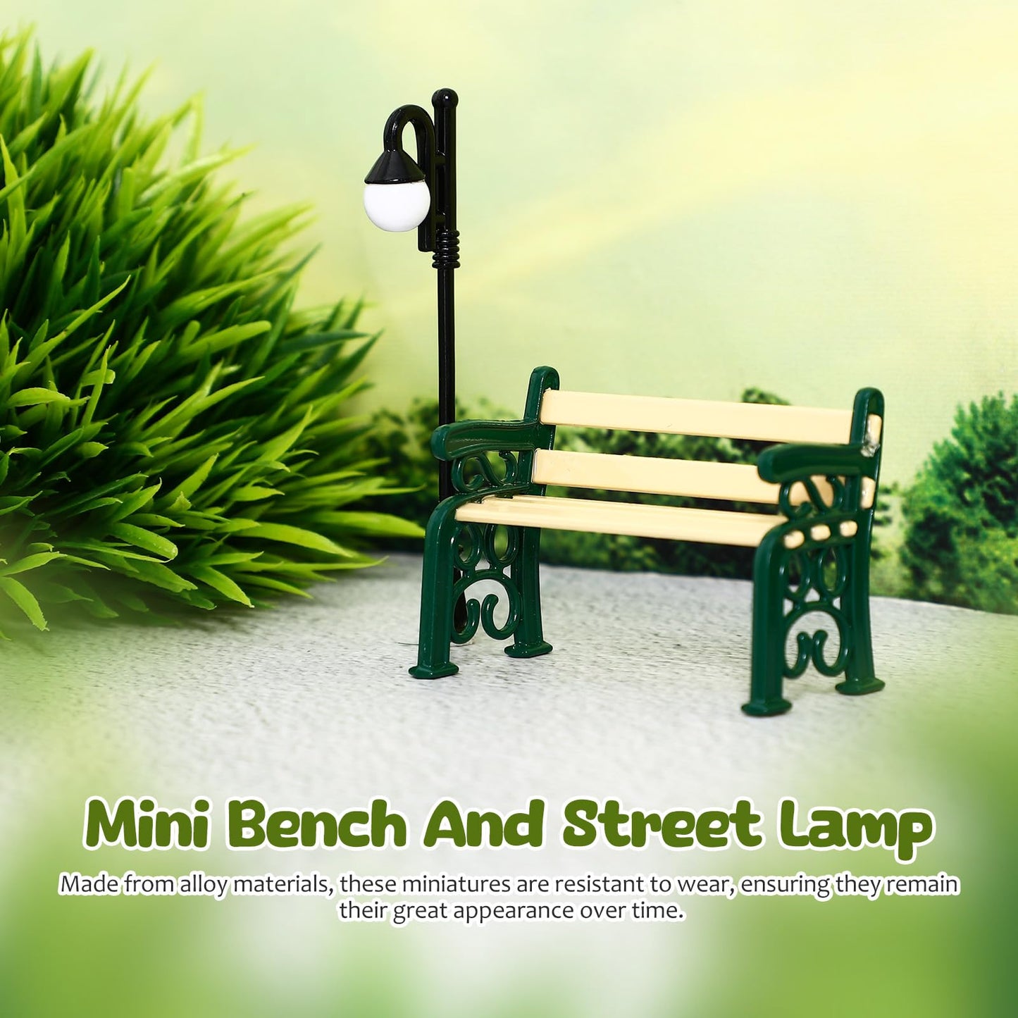 JOINPAYA Miniature Street Bench Set: Dollhouse Miniature Park Bench with Curved Street Lamp Decor Mini Furniture Accessories for Micro Scene Dollhouse Decor