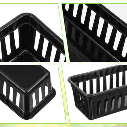 12 Pack Black Slim Plastic Storage Baskets for Organizing, 10.24 x 3.15 x 2.36 Inch Stackable Small Narrow Pencil Baskets, Drawer Storage Tray Holder for Home School Classroom Office Desk Cabinet