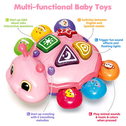Baby Crawling Toys for 6-12 Months, Musical Toys for Infants 7 8 9 10 11 Months, Early Learning Educational Toy with Sound, Tummy Time Development Toys, Christmas Birthday Gifts for 1 Year Old, Pink
