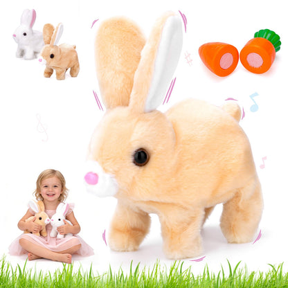 Hopping Bunny Toy, Easter Bunny Stuffed Animal Interactive Electronic Plush with Sounds and Movements, Animated Walking Wiggle Ears Twitch Nose, Easter Gifts for Kids Toddlers Boys Girls (brown)
