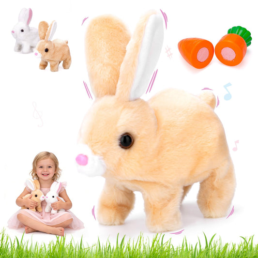 Hopping Bunny Toy, Easter Bunny Stuffed Animal Interactive Electronic Plush with Sounds and Movements, Animated Walking Wiggle Ears Twitch Nose, Easter Gifts for Kids Toddlers Boys Girls (brown)