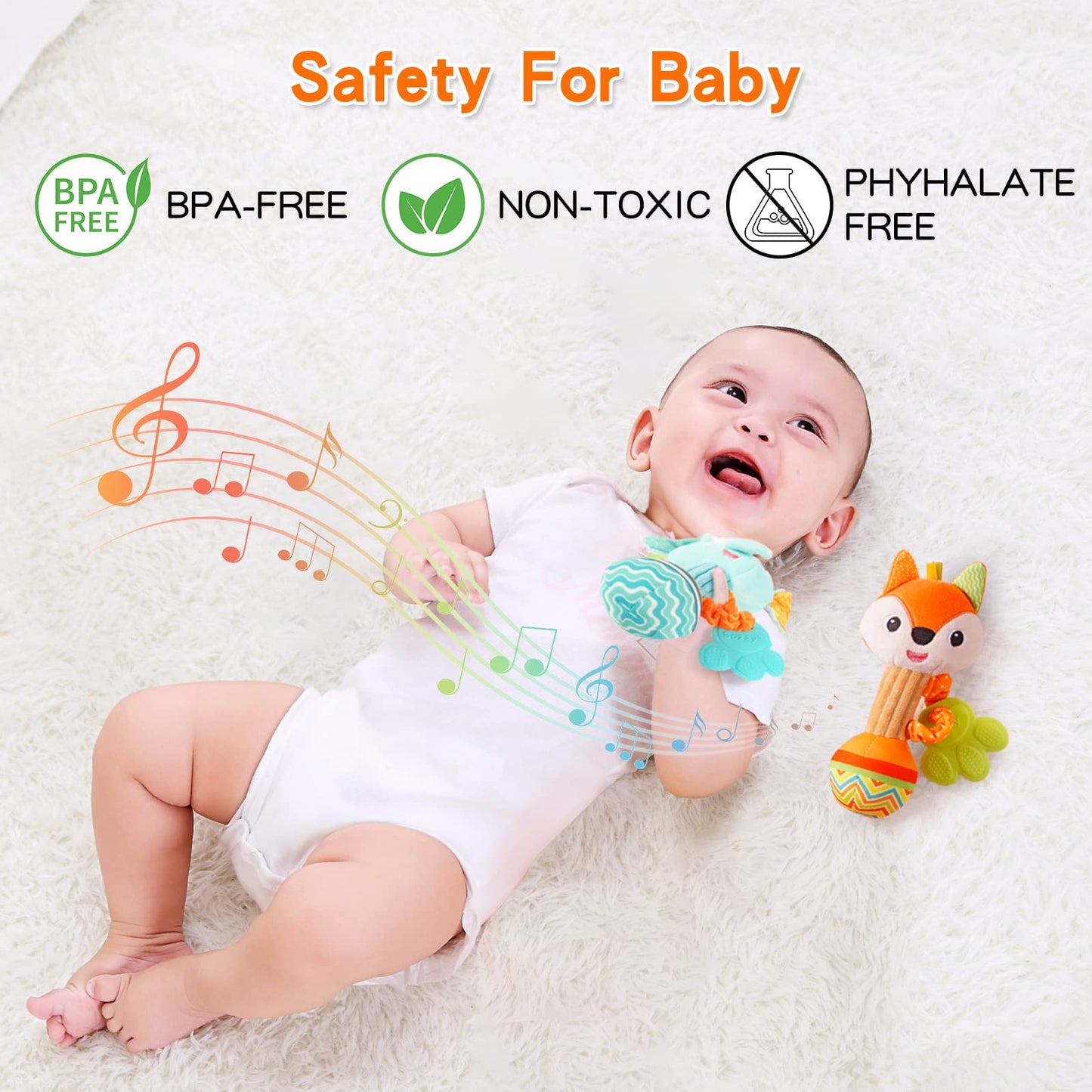 Baby Rattles 0-6 Months，Baby Soft Rattles Shaker，Hand Grab Sensory Shaker,Teething Toys for Babies 6-12 months，Sensory Plush Animal Toys For 0 3 6 9 12 Months Newborn Toys, 2PCS