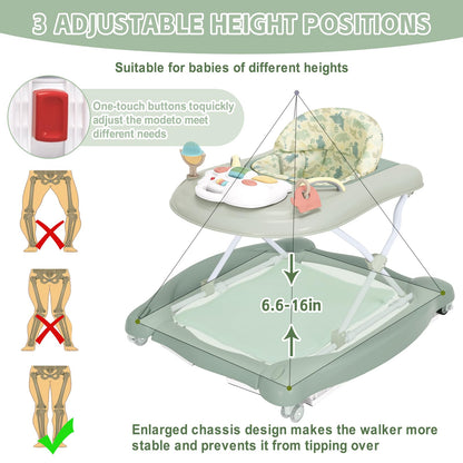 5 in 1 Foldable Baby Walker,Activity Baby Walker-Baby Bouncer,Rocker,Activity Center,Seat and Push Walker,Detachable Footrest Mat,Adjustable Speed Rear Wheels and Height,Ages 6-18 Months (Light Green)