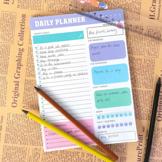 Daily Planner Notepad– 60 Sheets To-Do List Pad with Goals, Priorities, Water & Habit Tracker, Tear-Off Day Organizer in Soft Pastel Colors, Ideal for Productivity, Self-Care, Study & Thoughtful Gifts