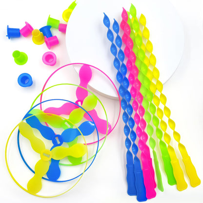 Sepco 40 Pcs Flying Disc Toy Twisty Helicopter Spin Copter Plastic Propeller Flyer Saucers with Launchers Outdoor Toy Kids Party Favors Gifts