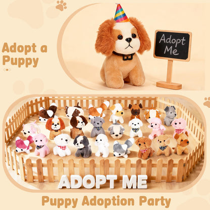 Niceup 24PCS Adopt a Puppy Party Favors Kids Mini Plush Dog Non-candy Easter Basket Stuffers Bulk Stuffed Animals Dog Paw Adoption Pet Doll Toys Birthday Party Goodie Bag Fillers Classroom Reward Gift