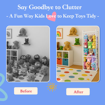 Zoxkoy Stuffed Animal Zoo for Bedroom - Holds 150+ Plushies | 45lb Load Heavy Duty Toy Storage | 10-Min Tool-Free Setup - 95% Space Saved Organizer for Nursery Playroom - Say Goodbye to Floor Mess