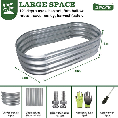 Tramull 4x2x1 ft Galvanized Raised Garden Bed Outdoor, 4-Pack 12" Tall Metal Planter Boxes for Planting Vegetables, Flowers, Herbs, Tomato - Corrugated Rust-Resistant Elevated Garden Beds Kit, Silver