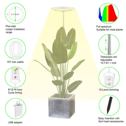 Plant Grow Light,yadoker LED Growing Light Full Spectrum for Indoor Plants,Height Adjustable, Automatic Timer, 5V Low Safe Voltage