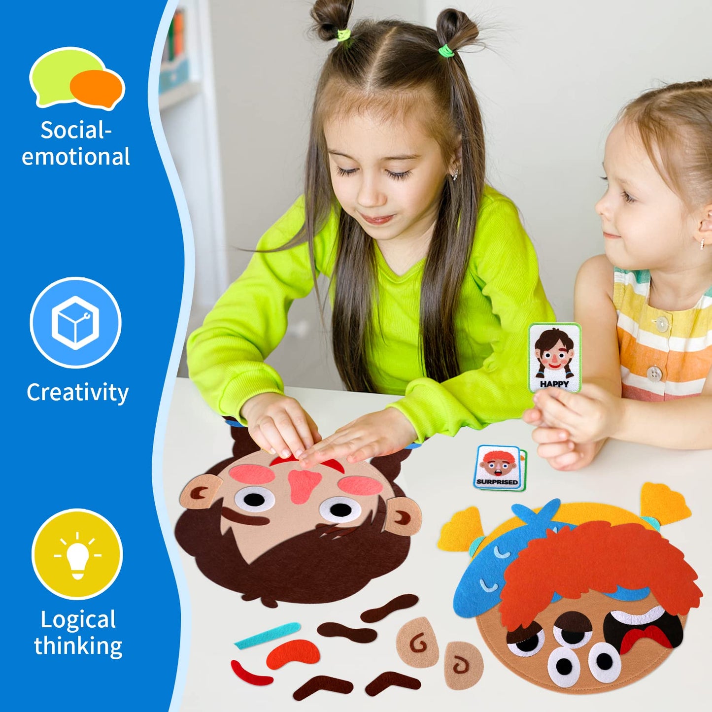 Craftstory 86 Pcs Social Emotional Learning Activities Sensory Toys for Kids- Montessori Toys with 2 Face Boards 9 Emotion Cards, Autism Learning Materials for Kids Speech Therapy Materials