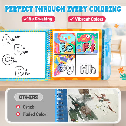 JoyCat Alphabet Water Coloring Book for Toddlers 3-5, Reusable 14 Activity Pages with Water Pen for No-Mess Drawing, Preschool Alphabet Learning Letter Tracing Toys, Toddler Boys Girls