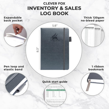 Clever Fox Inventory & Sales Log Book for Small Business – Inventory Ledger Book, Inventory Notebook, Order Tracker Book for Purchases, Sales & Reorders – Undated, Hardcover, A5, Silver Black