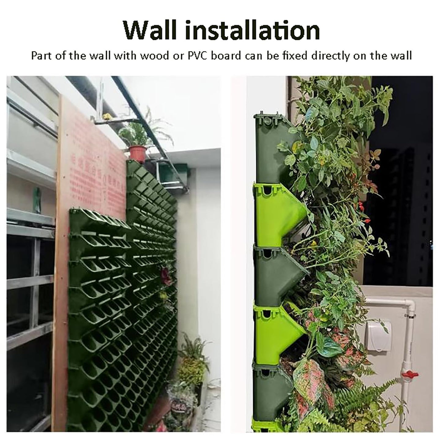 IMSFQFWL Vertical Wall Planter for Outdoor Plants, Indoor/Outdoor Living Wall Decor for Green Herbs and Flowers Self Watering Stacking Planters with Hanging Holder (Dark Green)