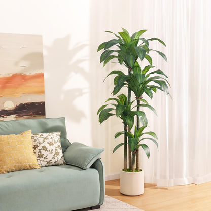OAKRED Artificial Dracaena Tree 6ft, Tall Fake Dracaena Plants with White Planter, Faux Dragon Tree Indoor Floor Plant for Home Decor Office Living Room Porch Housewarming, 1Pcs