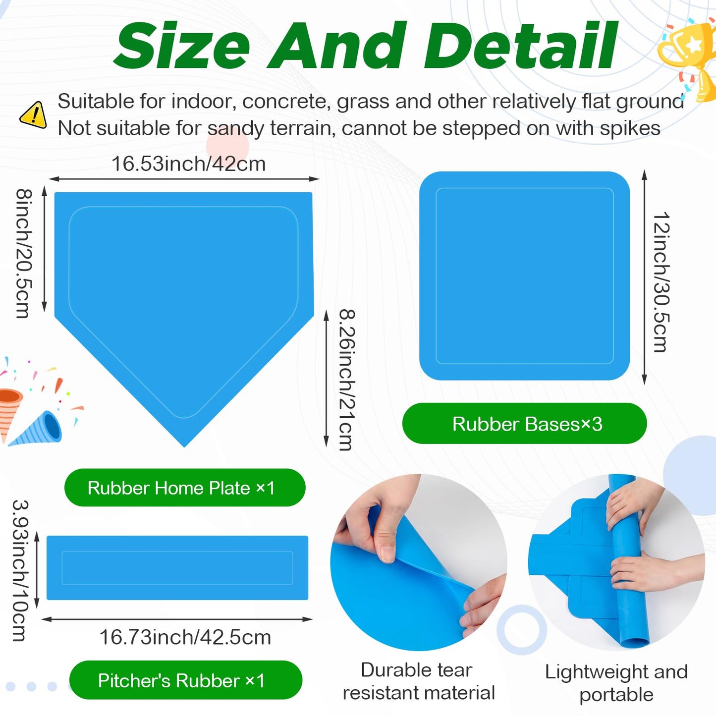 Jenaai 20 Pcs Sports Kickball Set, 3 10'' Playground Ball, 5 Rubber Throw Down Bases, Ball Pump, Net Bag, 10 Foul Line Cones, Kickball All in One Kit for Kids Adults Playground Backyard Game(Blue)