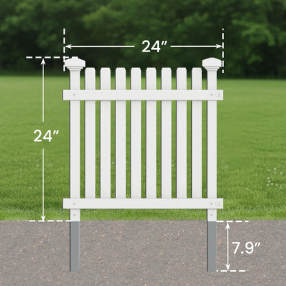 MELLCOM No Dig Garden Picket Fence, 3-Panel 24''W x 24''H Decorative Privacy Fence with Metal Stakes, Garden Fence Border for Backyard, Patio & Yard, White
