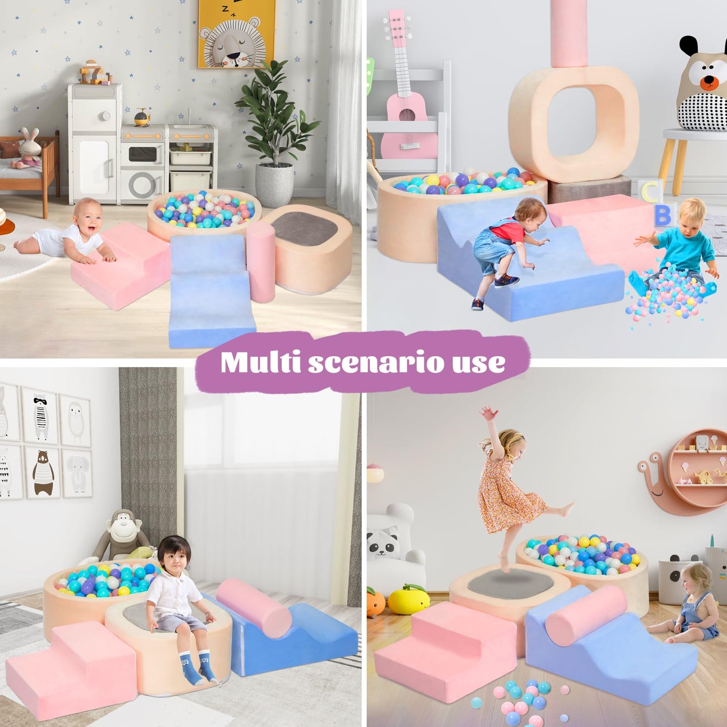 MIND&ACTION 6-Piece Toddler Climbing Toys Indoor, Climbing Toys for 1 Year Old, Soft Play Set Baby Foam Blocks for Toddler 1-3 (Ball Not Included)