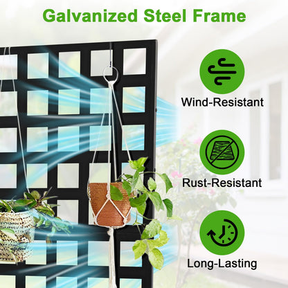 GarveeLife Metal Planter Box with Trellis, 73"x47"x12" Raised Garden Bed with Privacy Screen, Galvanized Steel Outdoor Planter Box with Drainage Holes for Climbing Plants Flowers Vegetables, Black