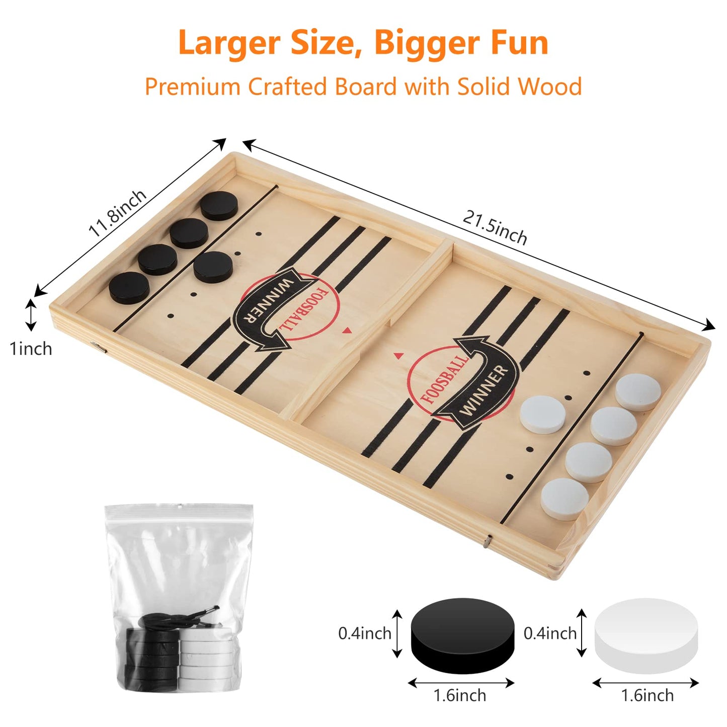 Fast Sling Puck Game, Wooden Air Hockey Board Game with 10 Spare Pucks & 2 Elastic Bands | 2 Player Table Fast-Paced Slingshot Games for Kids & Adults, Fun for Family Night or Friends Party