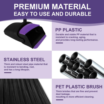 UDUK Broom with Dustpan Combo Set and Silicone Air Broom Kit, 51" Long Handle Floor Squeegee, Purple Household Kit for Glass Window Rugs Pet Hair Home