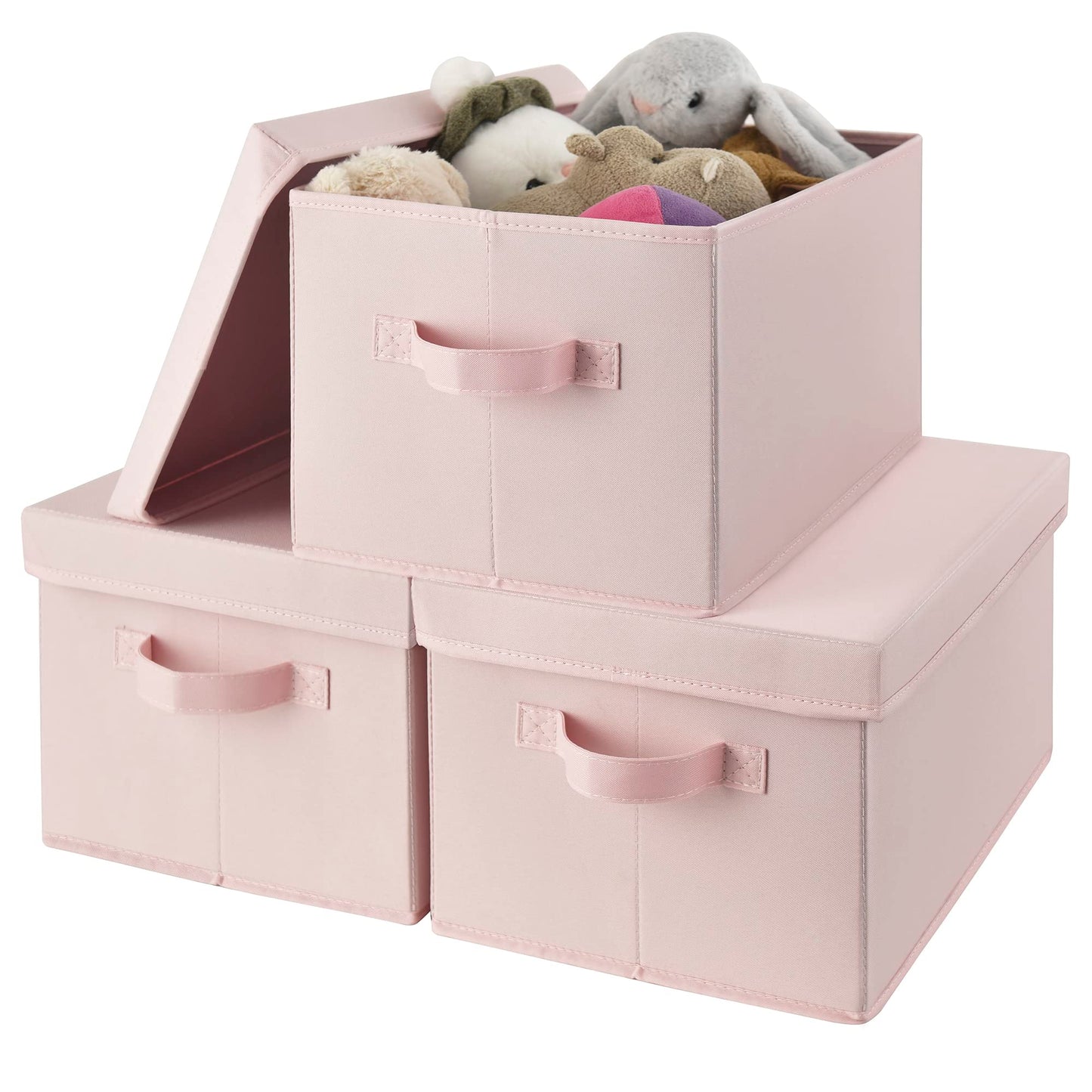 GRANNY SAYS Pink Storage Bins with Lids, Barbie Storage Organizer, Doll Toy Boxes, Stackable Fabric Storage Baskets for Closet, Baby Room, Nursery, 3-Pack