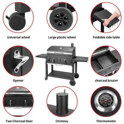 Charcoal Grill Outdoor BBQ Grill, Extra Large Cooking Area 794 Square Inches with Two Individual & Adjustable Charcoal Tray, Foldable Side Tables for Outdoor Cooking Backyard Camping Picnics By DNKMOR