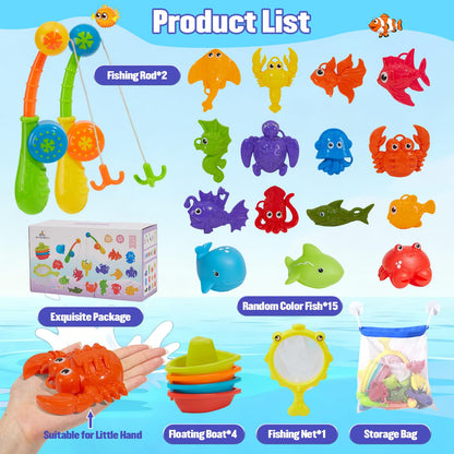 Toddler Bath Toys for Kids Ages 1-3, 22 PCS Mold Free Bath Toys Toddlers 2-4 with Fishing Toy Games, Fishing Pole Rod Net Tub Toys with Mesh Bag, Water Pool Toys for Kids Ages 1 2 3 4 5 6 8 Years Old