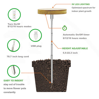 yadoker Plant Grow Light for Indoor Plant,Bamboo Mini LED Grow Light Garden,Height Adjustable,Automatic Timer with 8/12/16 Hours