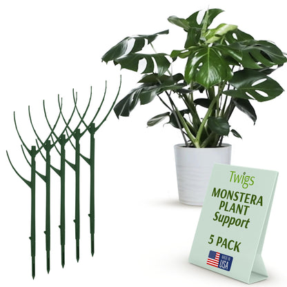 Twigs GA - Stackable Monstera Plant Support Stakes, Climbing Support for Indoor & Outdoor Use, Plant Accessories, Aesthetic Alternative to Moss Poles & Trellises – Monstera Green, 5 Pack, 17" L