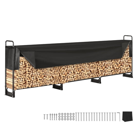 VEVOR 12.7FT Outdoor Firewood Rack with Cover, 152x14.2x46.1in, Heavy Duty Firewood Holder & 600D Oxford Waterproof Cover for Fireplace, Patio, Indoor/Outdoor Log Storage Rack for 3/4 Cord of Firewood