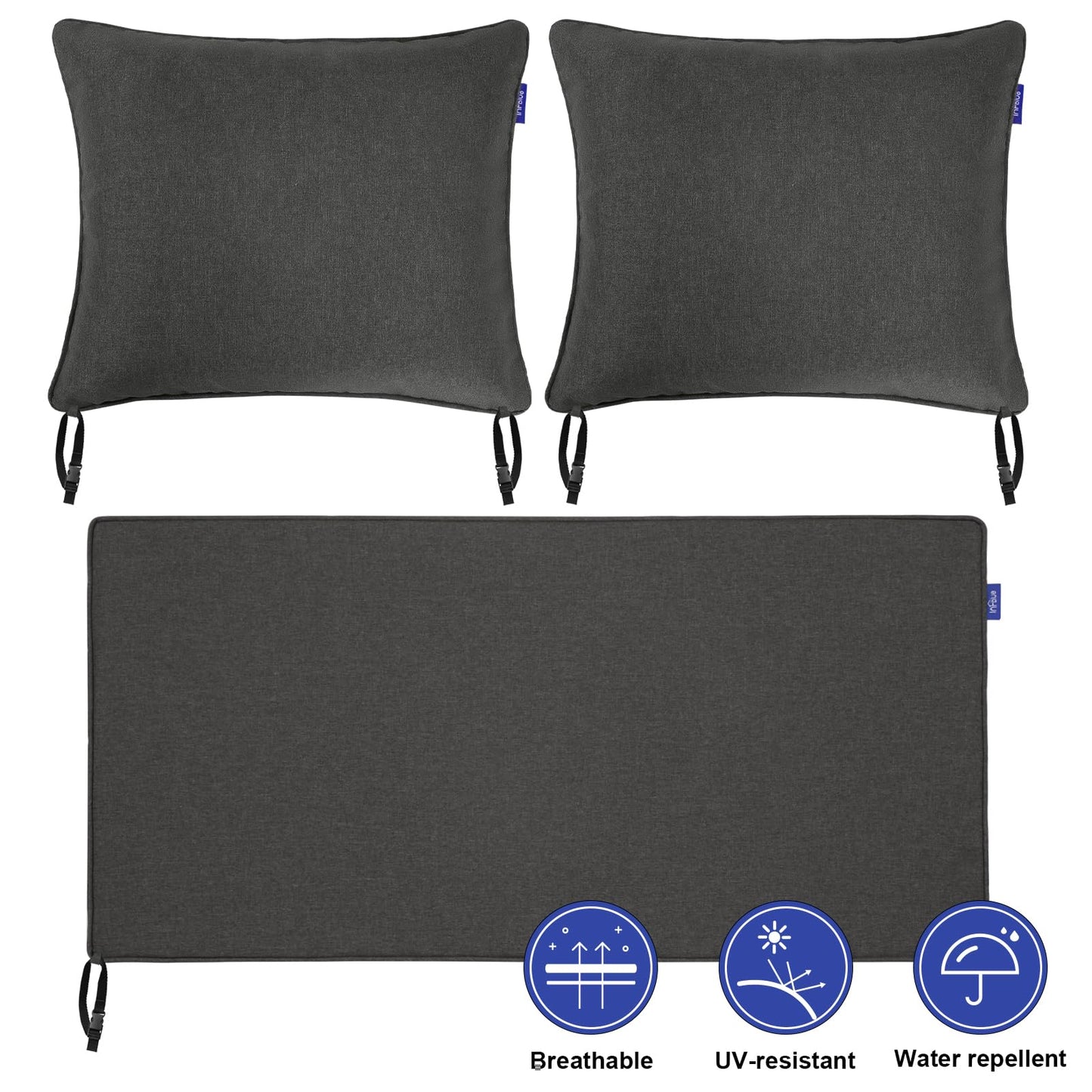 Outdoor Loveseat Cushion Set 44'' x 24'', Outdoor Cushions for Patio Furniture with Fastness Cover, Water Repellent Outdoor Seat Cushion and Couch Back Cushions for Bench, and Swing (Solid Dark Grey)