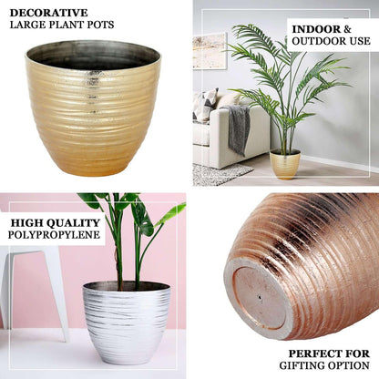 Efavormart 14 inch Large Metallic Gold Round Planter, Statuesque Gilded Flower Pot for Grand Entrances, Luxury Hotels and Glamorous Home Decor