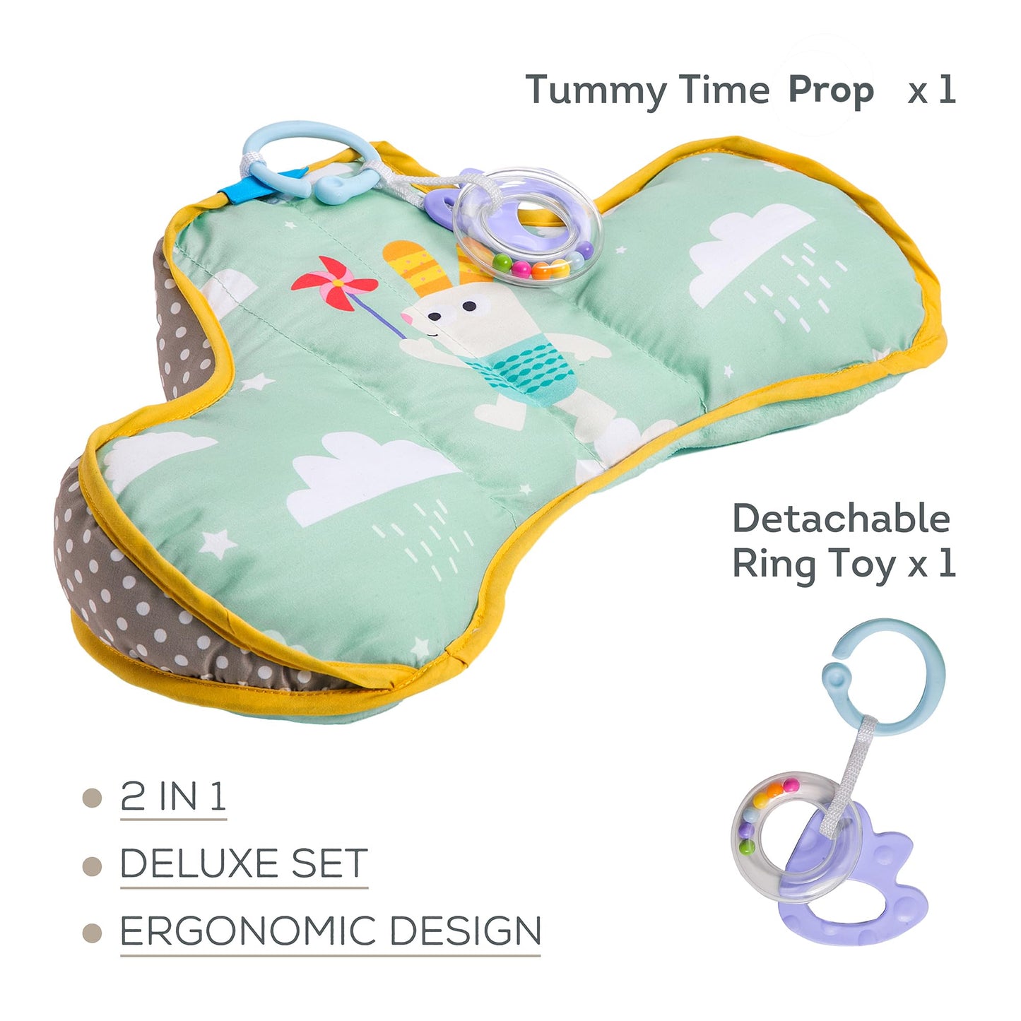Taf Toys Baby Tummy Time Support Toy | Perfect for 2-6 Months Old Babies, Enables Easier Development & Easier Parenting, Natural Developmental, Comfortable, Ergonomic Design, Detachable Toys