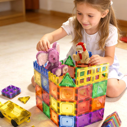 Coodoo 60 PCS Magnetic Building Tiles Kids Toys STEM Magnetic Blocks Sensory Toys Kids Games Magnet Building Toy for Boys and Girls Aged 3+, Kid Brain Development Preschool Kindergarten Toddler Toy