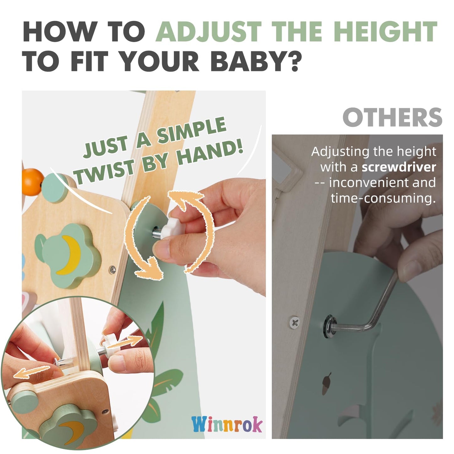 Wooden Baby Walker with Wheels, Speed & Height Adjustable, Baby Push Walker for 6-12 18 Months Boys Girls, Montessori Walker Easter Toy for 1 Year Old, Learning to Walk & Sit-to-Stand Activity Center