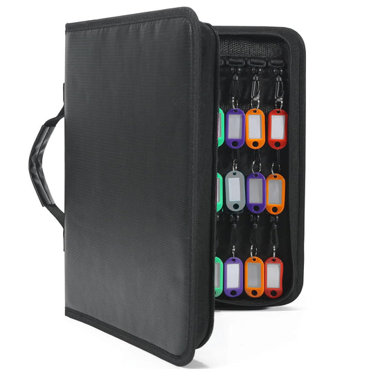 Haftigts Zippered Key Case Organizer with Handle, Waterproof and Fireproof Key Binder with 54 Hooks and Tags Portable Key Storage Book for Offices Real Estate Agencies Hotels and Rental Management