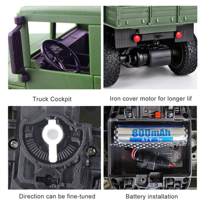 XINGRUI 1:18 RC Military Truck, 50 Min Playtime Remote Control Car, 2.4Ghz 4WD Off-Road Vehicle, All Terrain Toy with LED Lights, Gift for Boys Girls Ages 6+