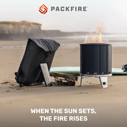 PACKFIRE Portable Fire Pit for Camping - Folds Flat into Packable Carrying Case - Smokeless, Stainless Steel & Aluminum - Perfect for Car, Truck or RV