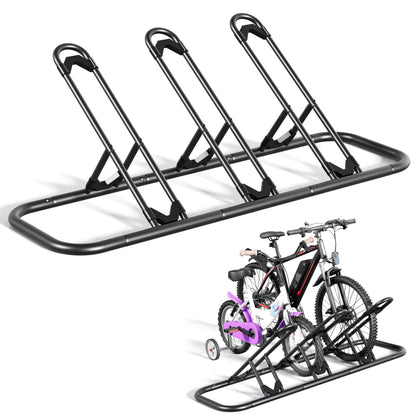 Mr IRONSTONE Bike Rack, Floor Storage Stand for Garage, Indoor/Outdoor Parking Holder, Fits Mountain, Road & Kids Cycles (Black, 3-Slot)