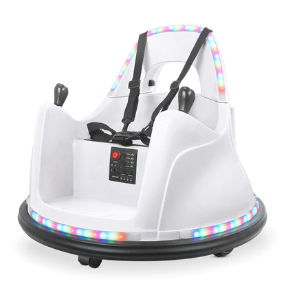 Kidzone Smart Bumper Car for Toddler & Kids 1.5-6 Years Old, 12V 2-Speeds Electric Ride On Bumping Toy Gifts W/Remote Control, APP Control, LED Lights, Bluetooth, 360°Spin and DIY Sticker,White