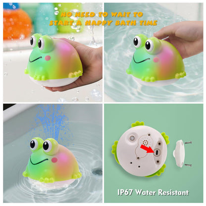 ArtCredit Light Up Bath Toy Sprinkler for Babies, Rechargeable Bathtub Pool Water Toys Baby Gifts for Toddlers, Shower Essentials (Frog)