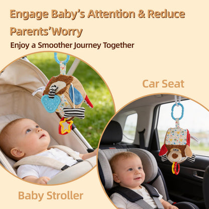 littlove Hanging Baby Toy Cube for Car Seat, Infant Sensory Toys 0-6-12 Month, Montessori Plush Toys for Plane Travel Game Activity with Crinkle, Squeaky, Textures, Mirror Nowborn Baby Boy Girl Gifts