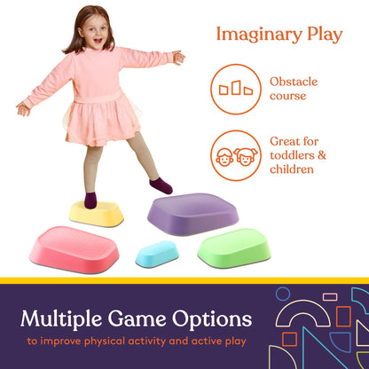 Special Supplies Set of 5 Stepping Stones for Kids Indoor and Outdoor Balance Blocks Promote Coordination, Balance Strength Child Safe Rubber, Non-Slip Edging (Rainbow)