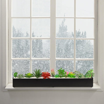 GZGNEEVL Trough Rectangle Planter Window Sill Planter Box Long Window Planters Modern Galvanized Steel Succulent Planter Black Metal Windowsill Pot 32 in for Indoor Plants Herb Table Home Outdoor