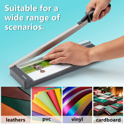 12" Guillotine Paper Cutter,Accurate Paper Trimmer Cutting with Safety Guard & Blade Lock, 8 Sheet Capacity, Portable Heavy Duty Paper Cutter for Cardstock,Label,Vinyl & Photos